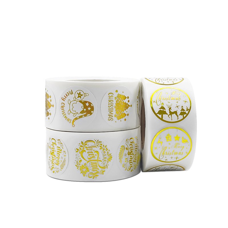 Custom Transparent Waterproof Merry Christmas Sticker Roll Gold Stamping Round Label Sticker for Gift Packaging