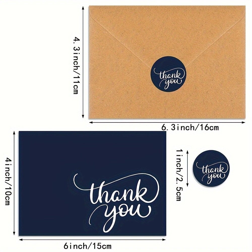 Ready Stock Thank You Cards 3.5x5, Blank Navy For Baby Shower , Brown Paper Envelopes and Stickers Thank You Notes For Wedding