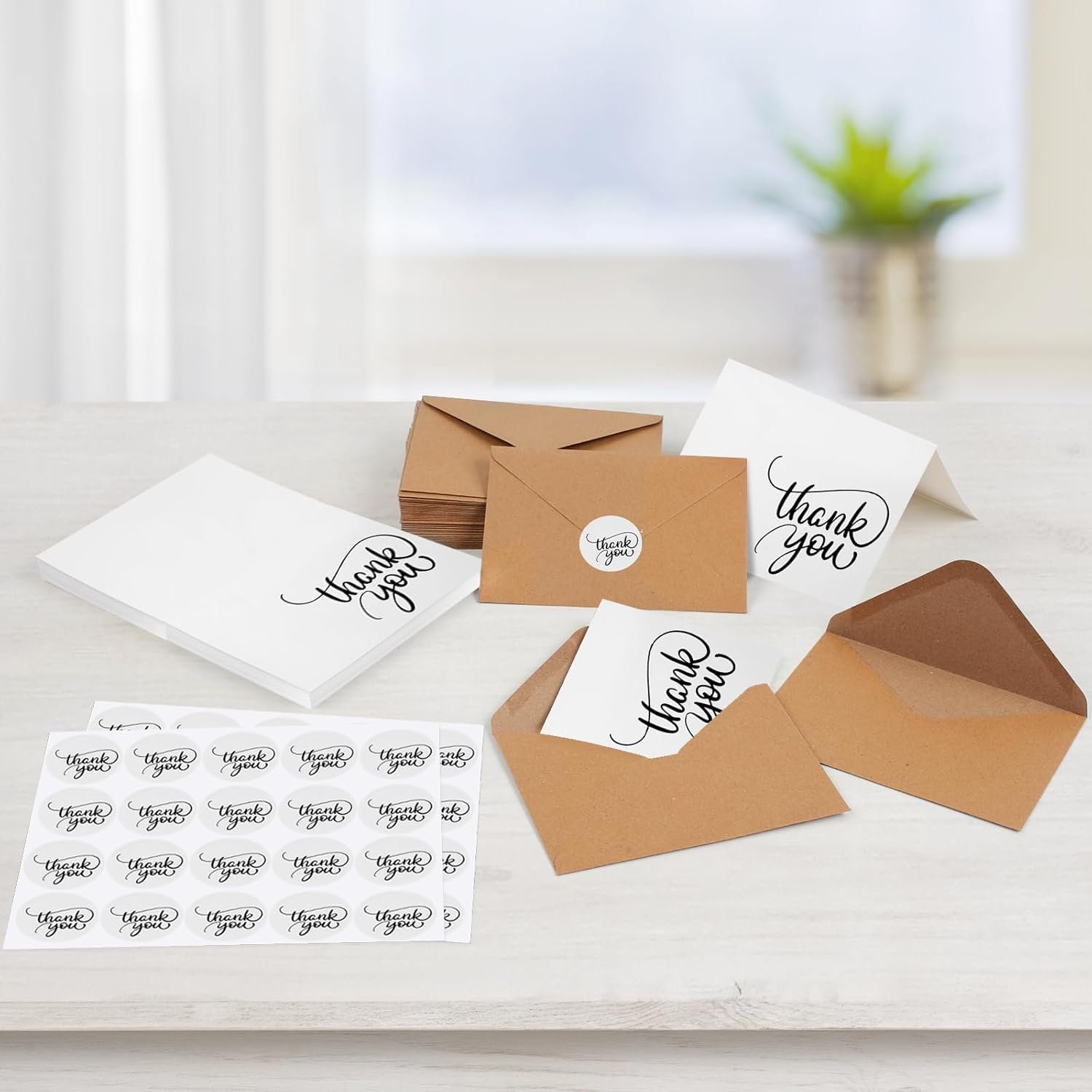 Ready Stock Thank You Cards 3.5x5, Blank Navy For Baby Shower , Brown Paper Envelopes and Stickers Thank You Notes For Wedding