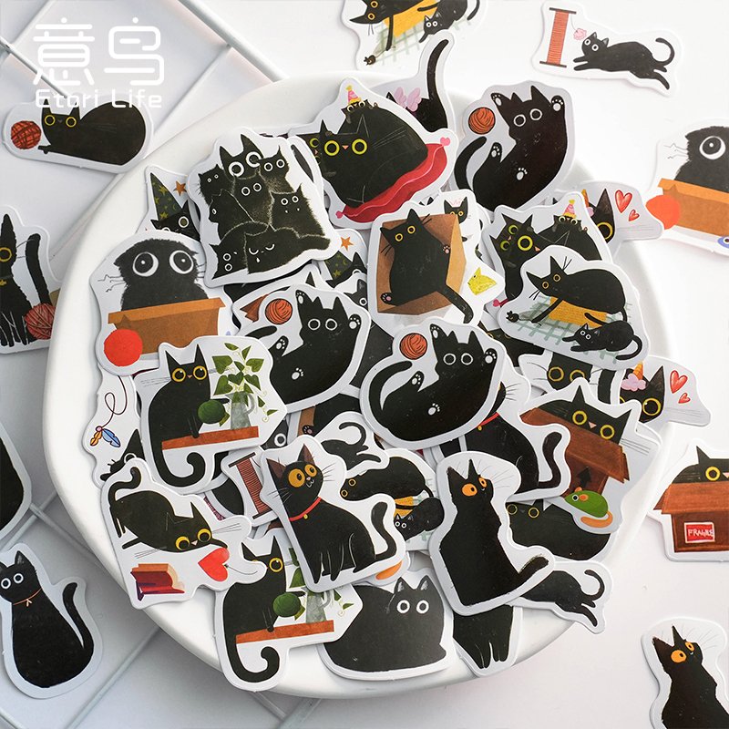 STICKERS PUNK 46 Pcs /box Cat Stickers Black Cats Kittens Scrapbook Stickers for Crafts Kawaii Stationery School Supplies 04491