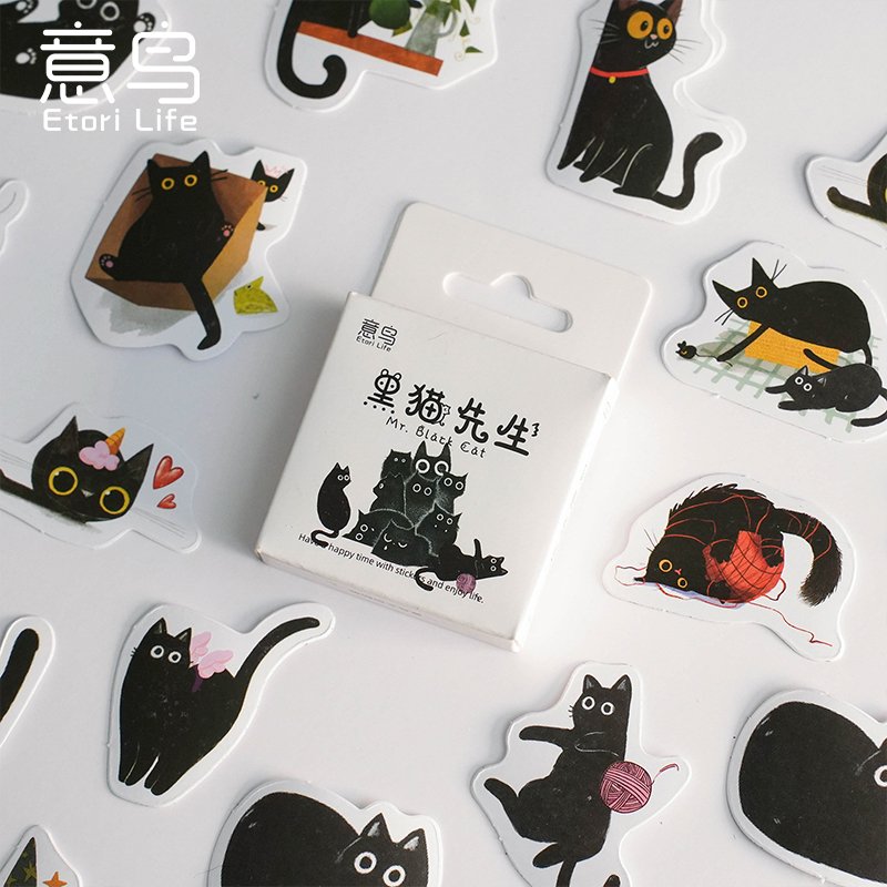 STICKERS PUNK 46 Pcs /box Cat Stickers Black Cats Kittens Scrapbook Stickers for Crafts Kawaii Stationery School Supplies 04491