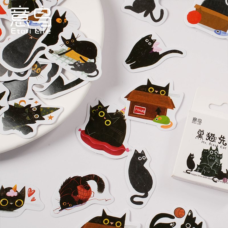 STICKERS PUNK 46 Pcs /box Cat Stickers Black Cats Kittens Scrapbook Stickers for Crafts Kawaii Stationery School Supplies 04491