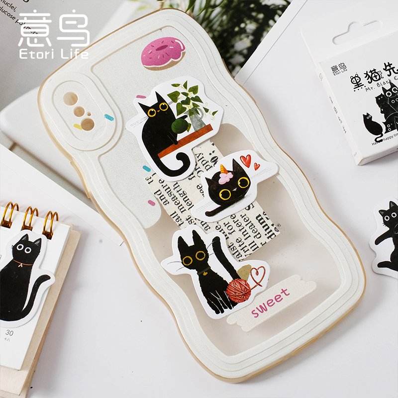 STICKERS PUNK 46 Pcs /box Cat Stickers Black Cats Kittens Scrapbook Stickers for Crafts Kawaii Stationery School Supplies 04491