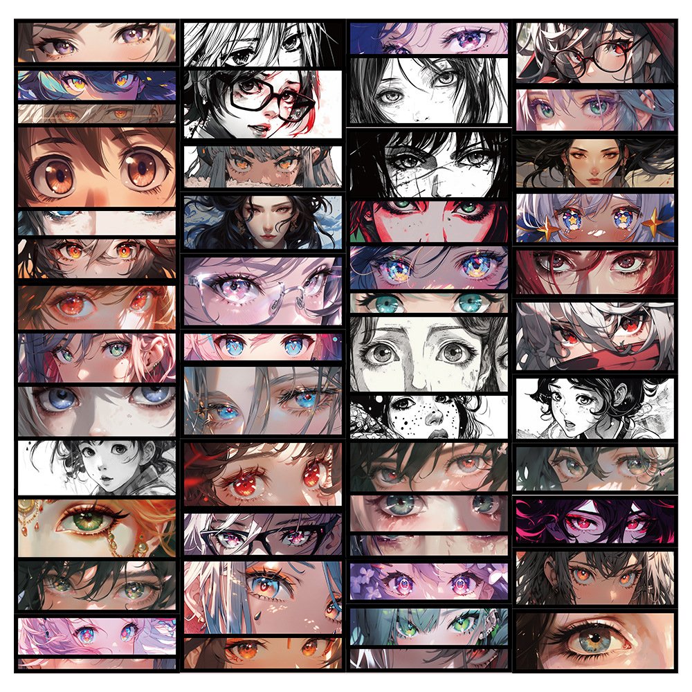 50pcs Cool Anime Girls Eyes Stickers DIY Travel Luggage Guitar Laptop Waterproof Graffiti Cartoon Cute Sticker Gift Wholesale
