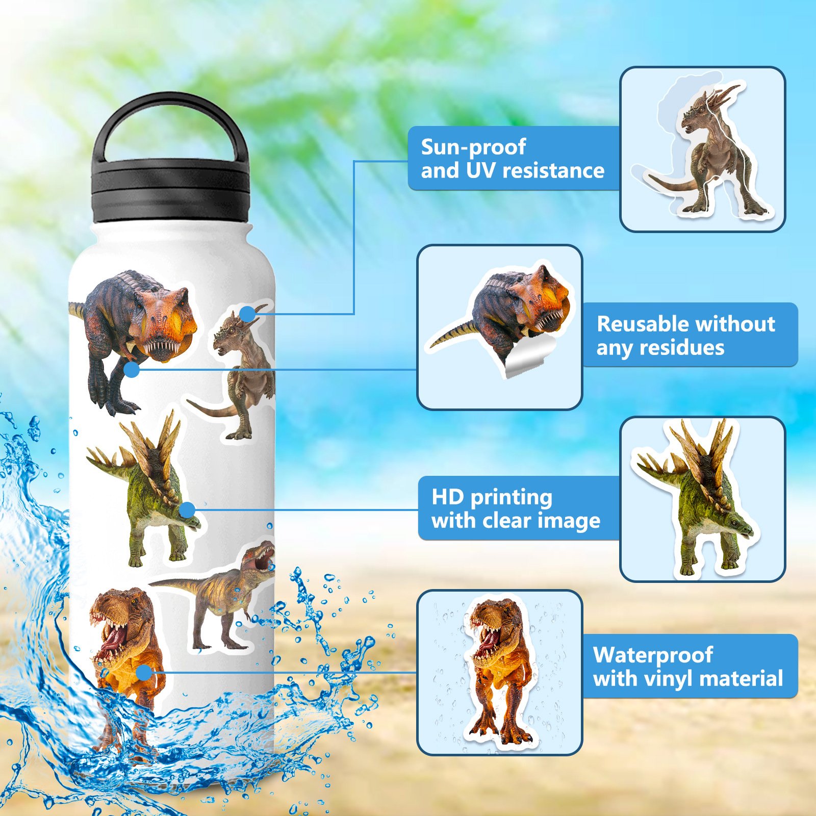 50Pcs Cool Realistic Dinosaurs Graffiti Stickers For Children Book Bottle Decor Vinyl Kid Learning Toy Animal Sticker