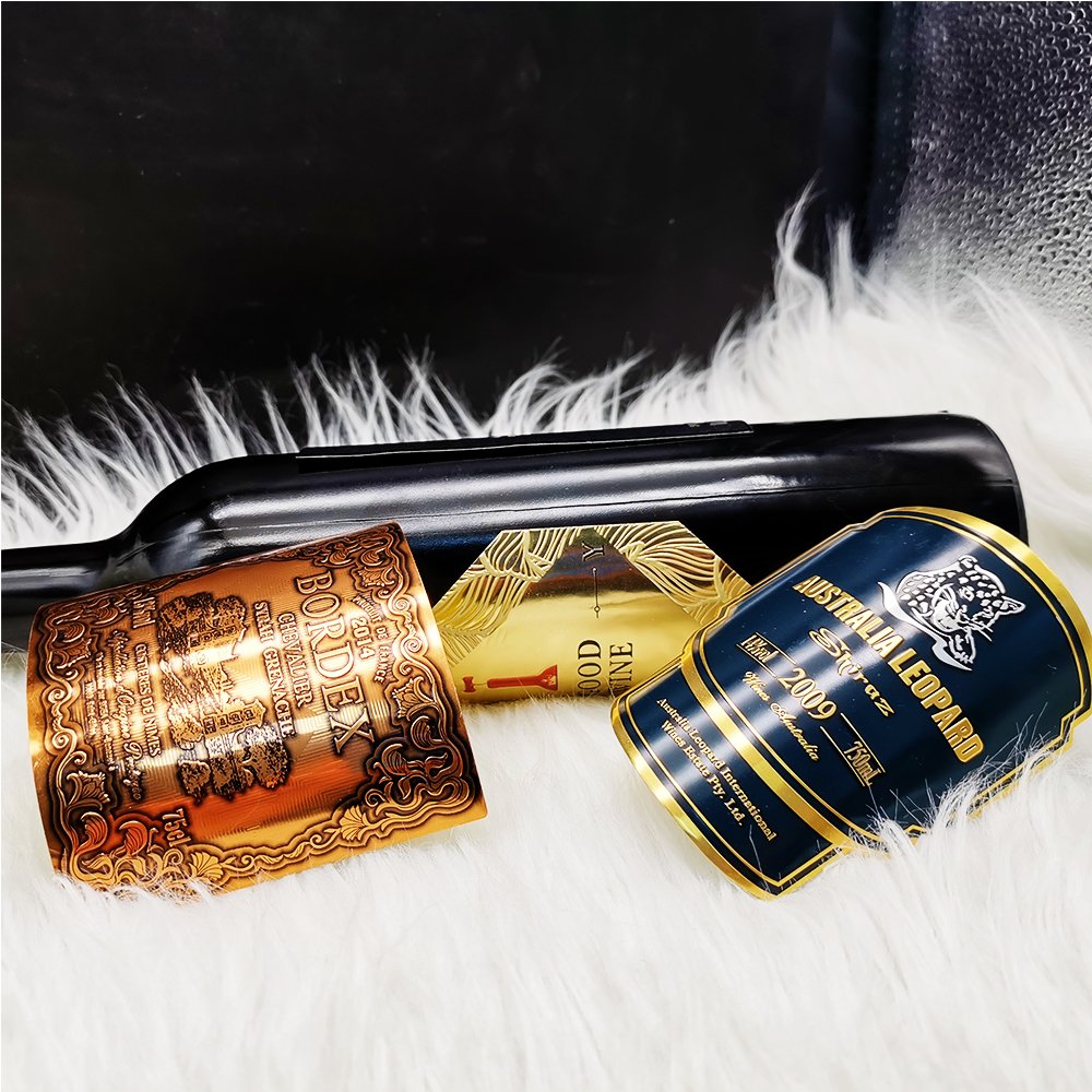 Private Customized Head Brand Logo Luxury Bottles Metal Aluminum Wine Label Sticker Embossed