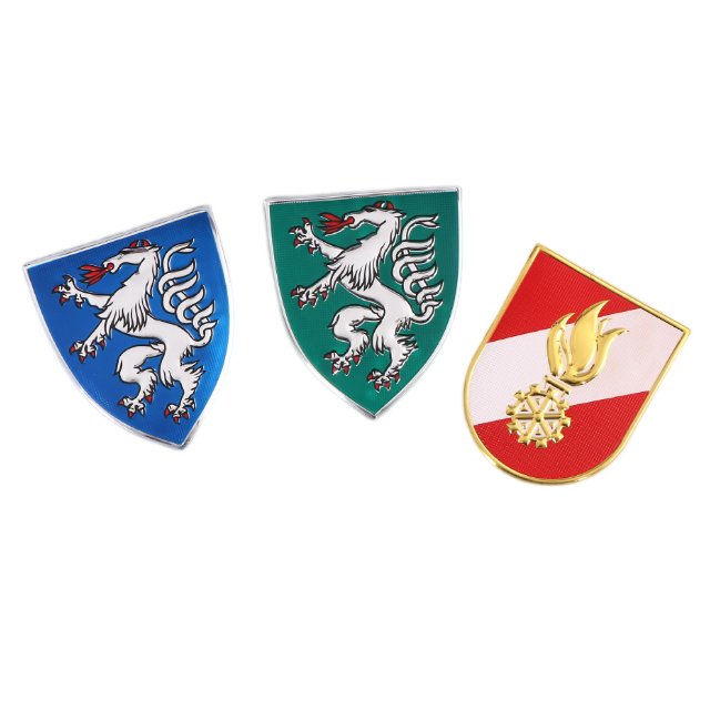 Custom High Quality Embossing Enamel Pin 3D Embossed Metal Logo Sticker Aluminum Metal Badge MDF Labels Stickers Metal Badges