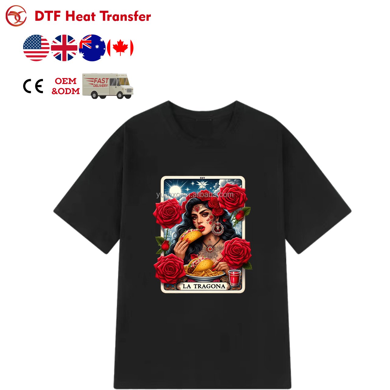 Factory wholesale custom mexico heat transfer label vinyl stickers mix color dtf transfers designs ready to press for fabrics