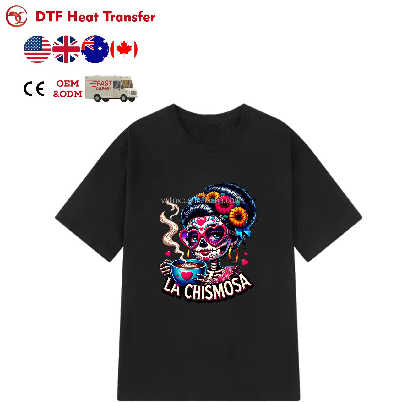 Factory wholesale custom mexico heat transfer label vinyl stickers mix color dtf transfers designs ready to press for fabrics