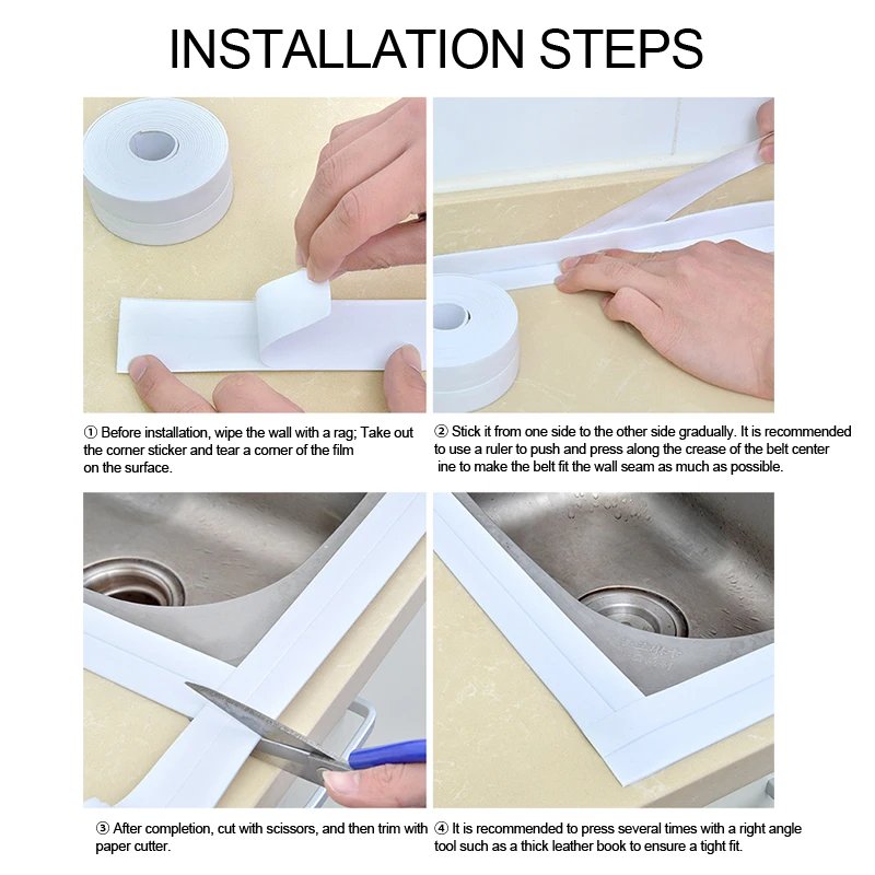 3.2m White Waterproof Anti-mold Tape Kitchen Sink Gap Wall Corner Stickers Sealing Strip Bathroom Toilet Tiles Self-adhesive TMZ