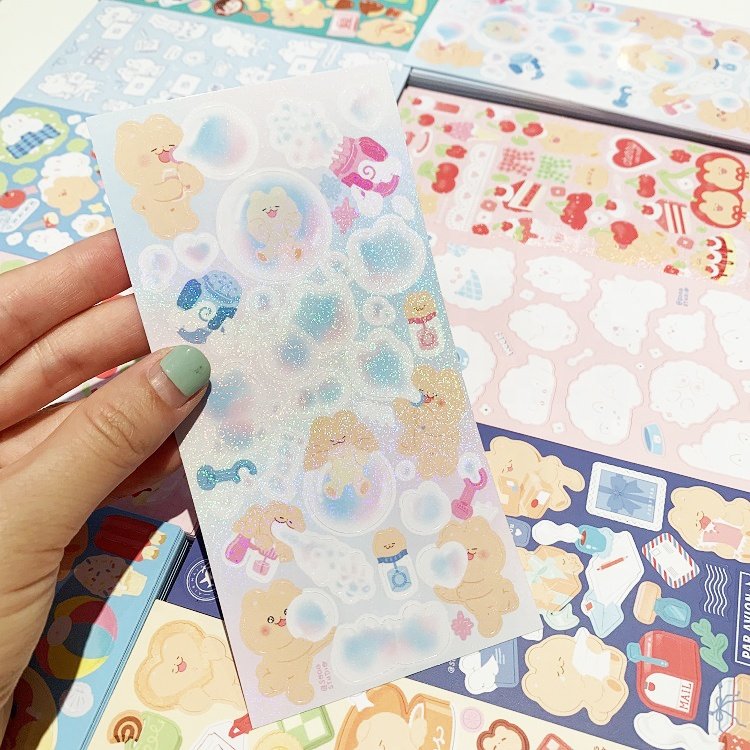 Custom White PVC Holographic Sequin Sticker Sheets Paper with Clear Transparent Release Backing