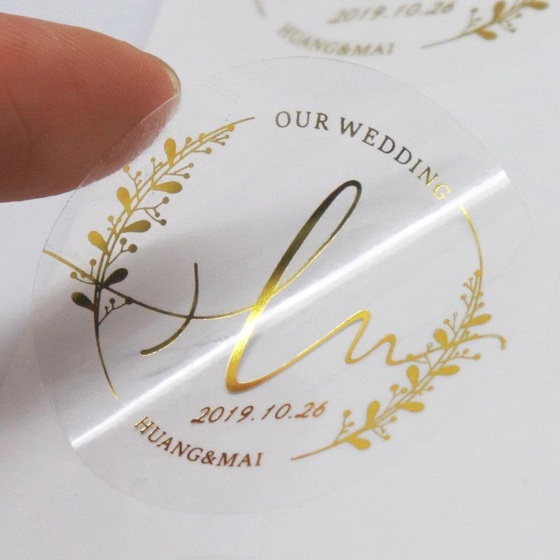 Custom Roll Logo Printing Adhesive Waterproof Gold Foil Clear Vinyl Logo Label Transparent Stickers