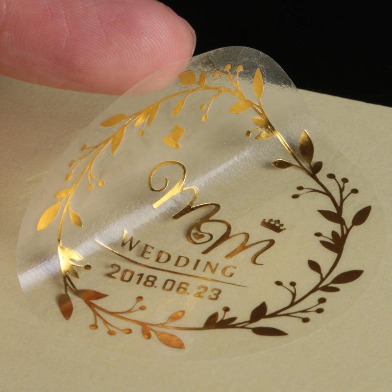 Custom Roll Logo Printing Adhesive Waterproof Gold Foil Clear Vinyl Logo Label Transparent Stickers