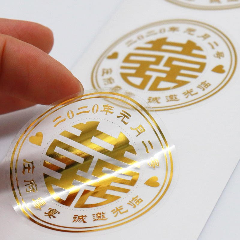Custom Roll Logo Printing Adhesive Waterproof Gold Foil Clear Vinyl Logo Label Transparent Stickers