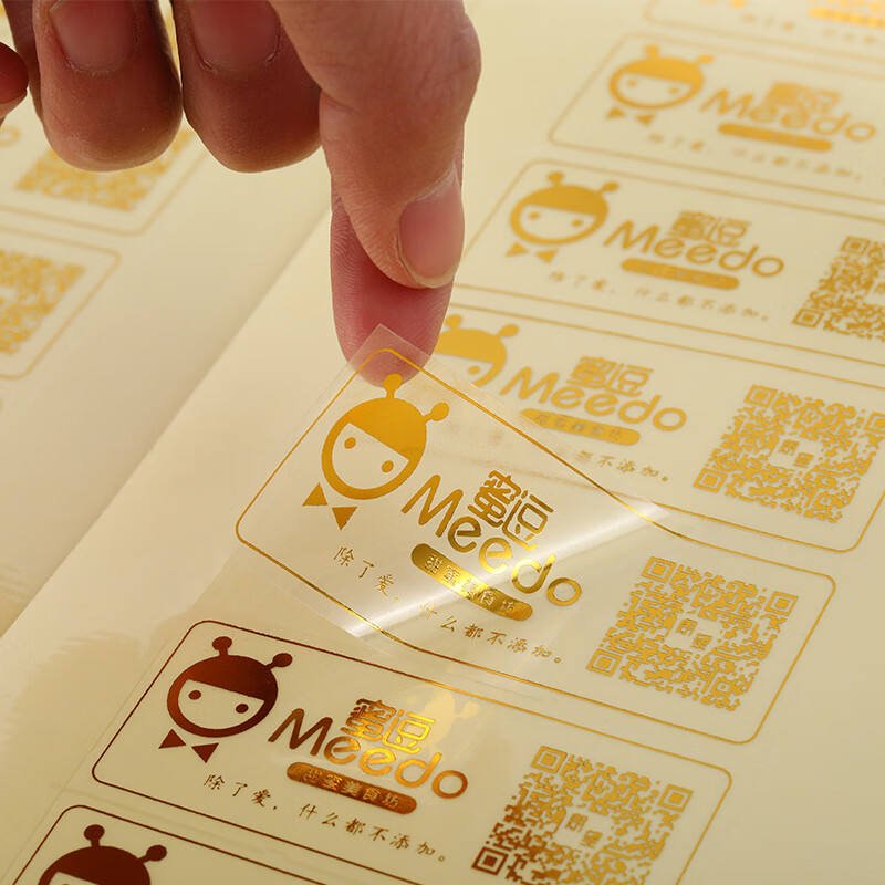 Custom Roll Logo Printing Adhesive Waterproof Gold Foil Clear Vinyl Logo Label Transparent Stickers