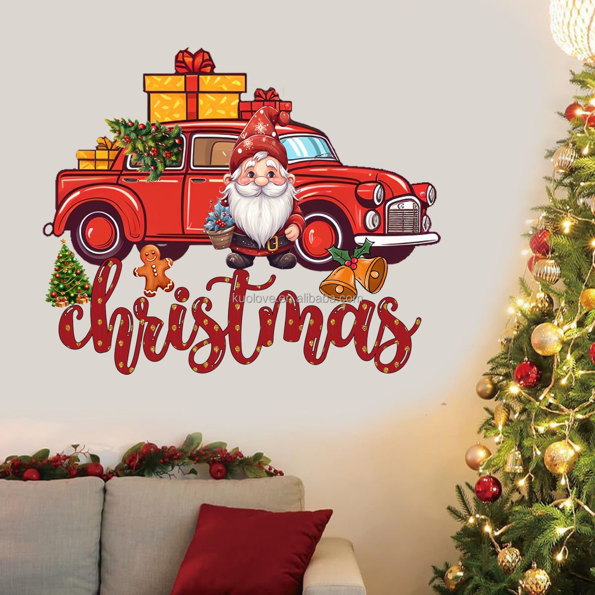 Santa Claus Christmas party decoration door wall stickers living room bedroom PVC wallpaper self-adhesive wall stickers