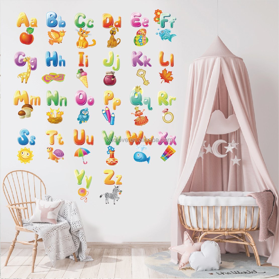 English letters cartoon animal wall stickers children's room kindergarten background decoration wallpaper self-adhesive stickers