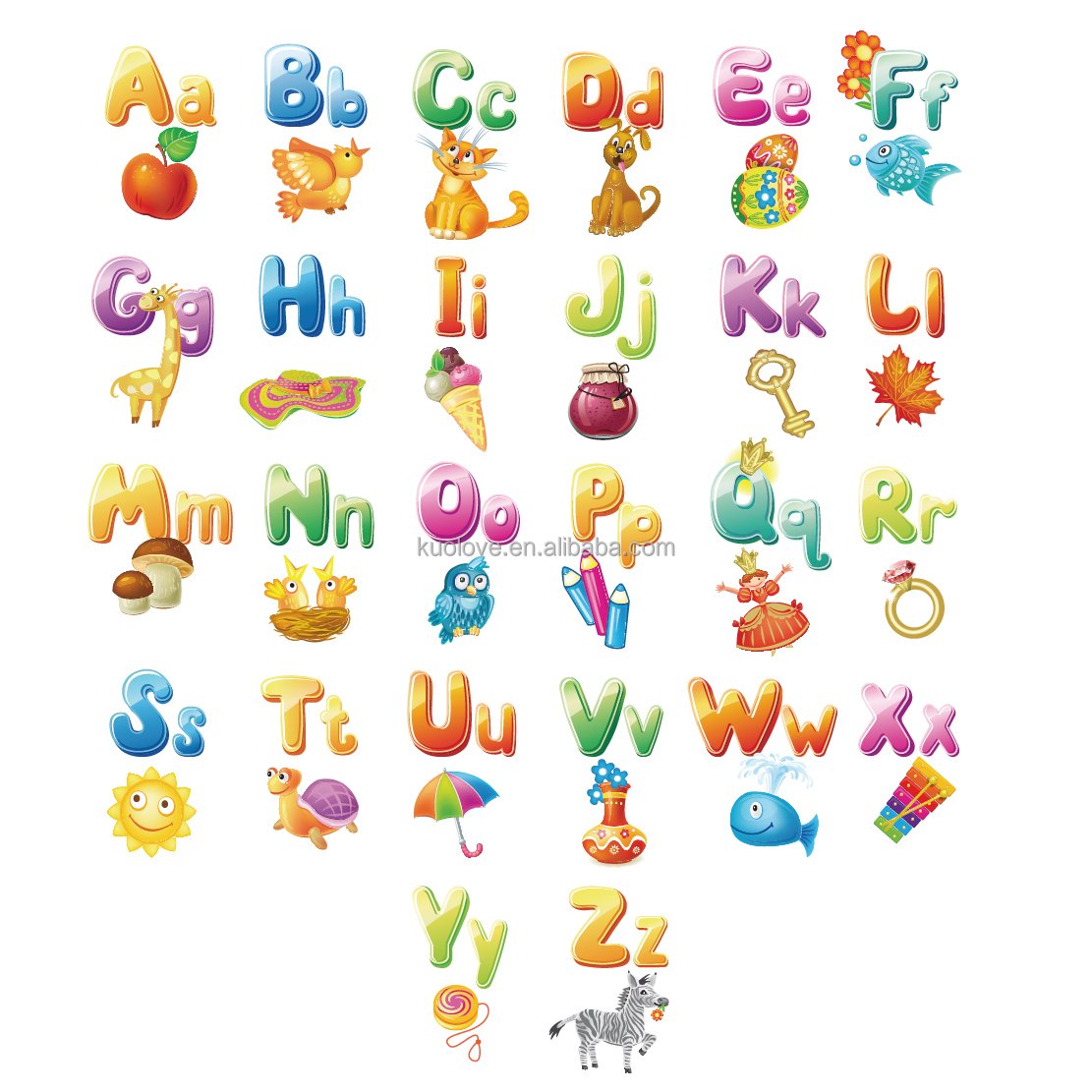 English letters cartoon animal wall stickers children's room kindergarten background decoration wallpaper self-adhesive stickers