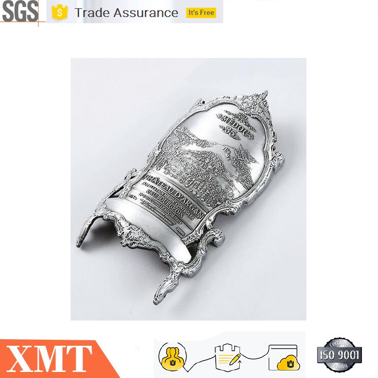 Wholesale Pewter Wine alcoholic Tin Foil Sticker embossed aluminum metal wine champagne burgundy label or boxes for packiging
