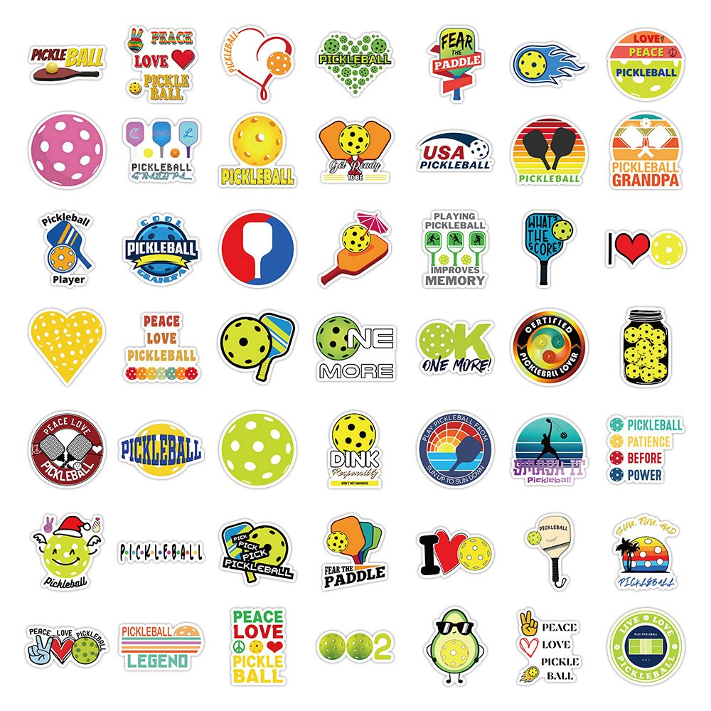 ZY3119X 50Pcs New Pickleball Scrapbook Graffiti DIY Stickers Decorative Guitar Laptop Luggage Vinyl Waterproof Stickers