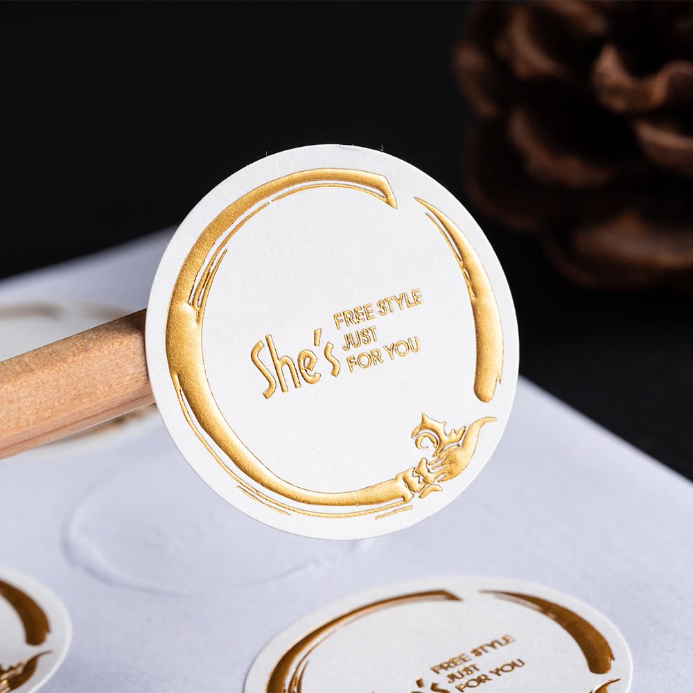 Custom logo stickers High quality luxury special paper self-adhesive round gold foil wrapping paper