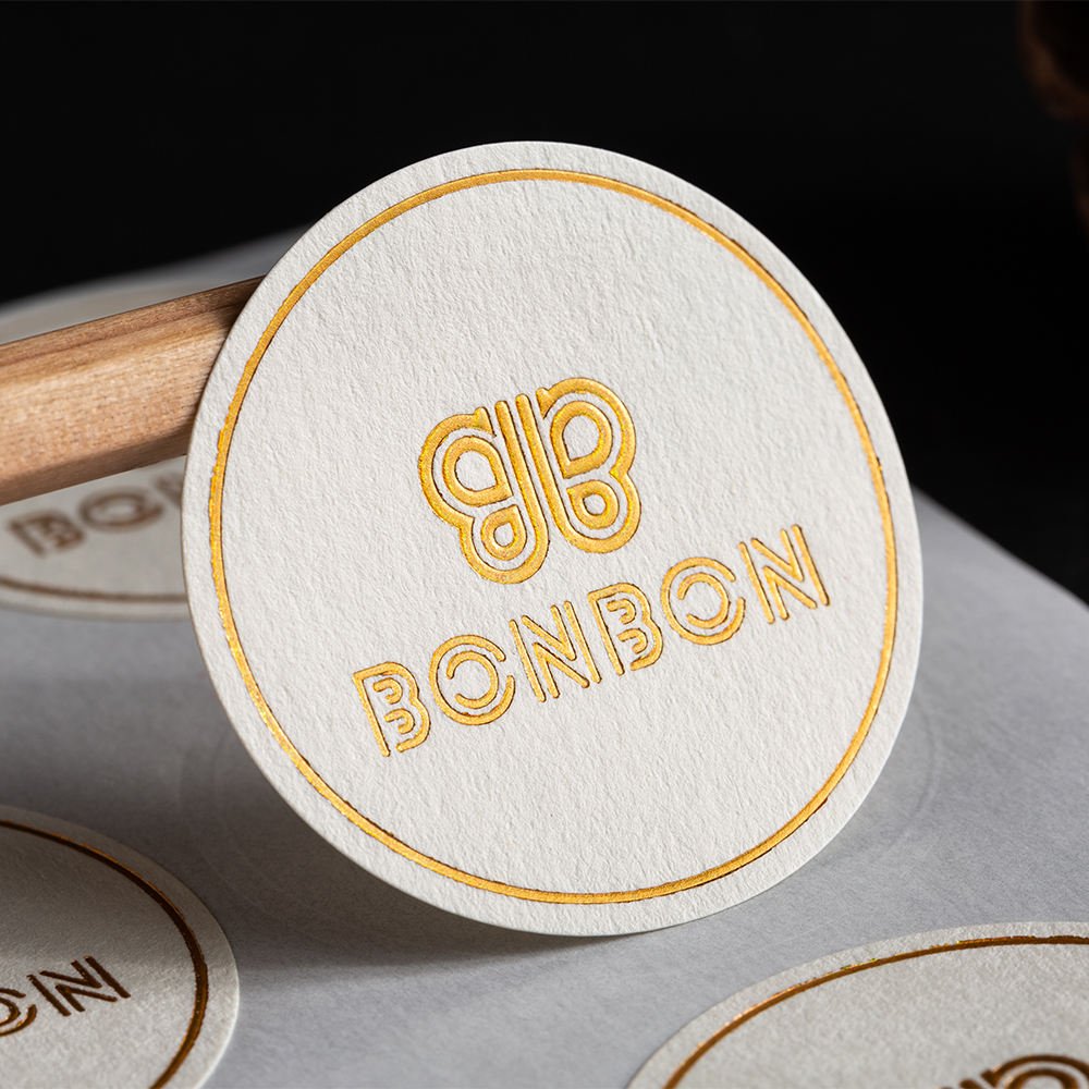 Custom logo stickers High quality luxury special paper self-adhesive round gold foil wrapping paper