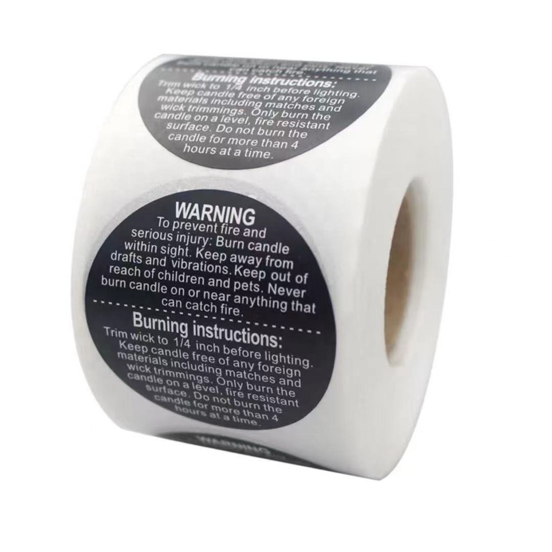 PVC Adhesive Waterproof Candle Warning Stickers Candle Jar Labels Wax Melting Safety Stickers 1.5 Inch Circles (500Pcs)