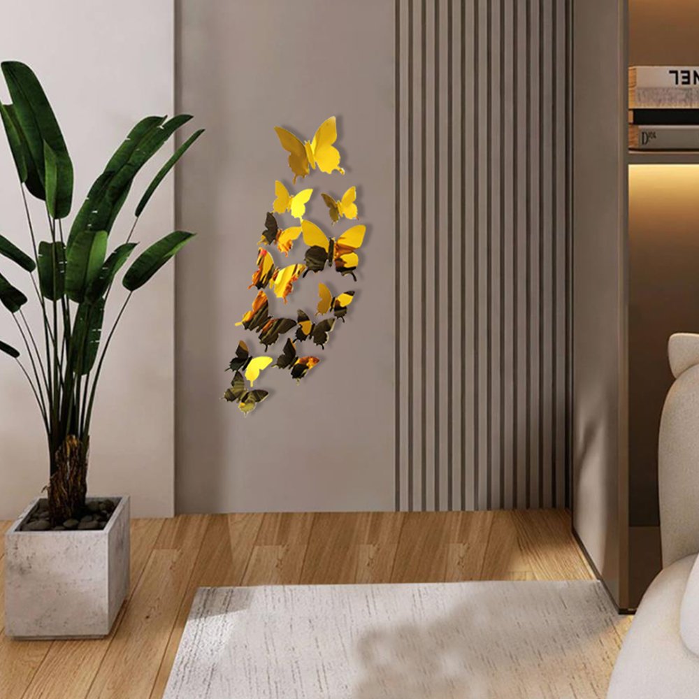 3D mirror pvc butterfly wall sticker diy wall decal wedding party Home decor background butterflies 12PCS