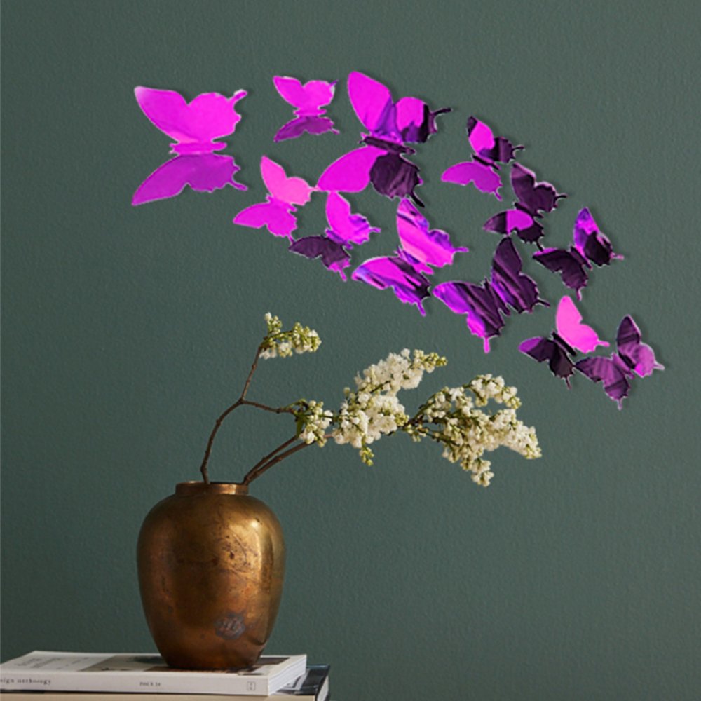 3D mirror pvc butterfly wall sticker diy wall decal wedding party Home decor background butterflies 12PCS