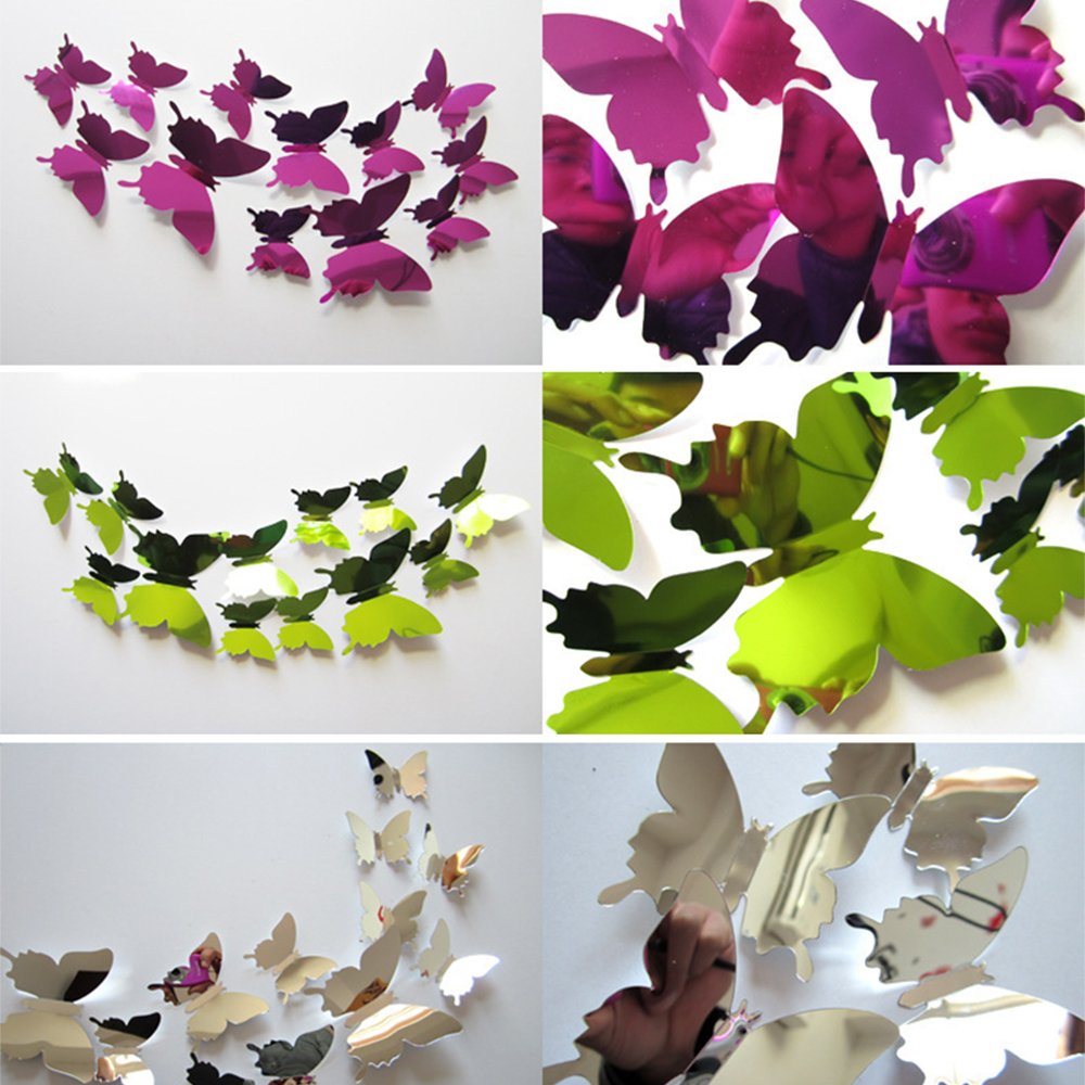 3D mirror pvc butterfly wall sticker diy wall decal wedding party Home decor background butterflies 12PCS