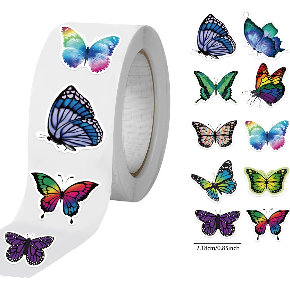 500pcs Butter-fly Roll Stickers Waterproof Material Diy Water Cup Desk Bag Dessert Box Decoration Reward Children Gift Toys