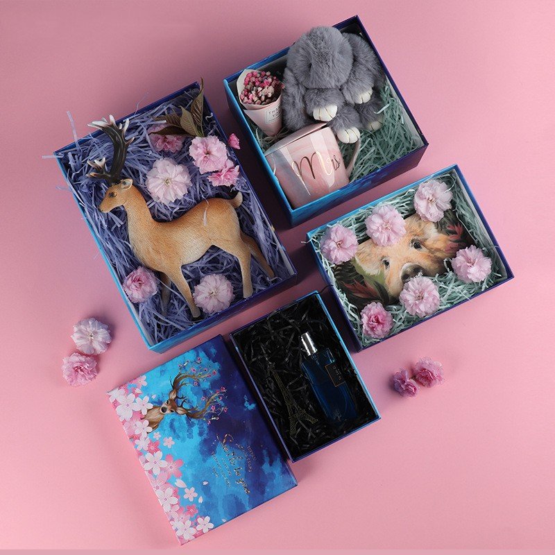 Wholesale Paper Box Cherry Blossom Pattern Square Rectangular Birthday Gift Box for Shopping Mall