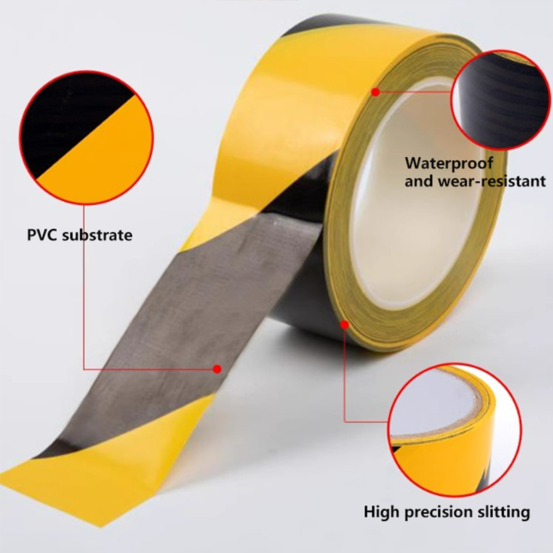HONGFU PVC black and yellow warning tape for safety protection, ground markings, yellow and black lines, colored floor stickers