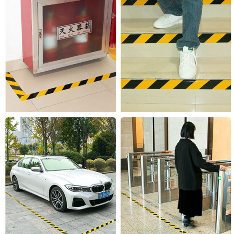 HONGFU PVC black and yellow warning tape for safety protection, ground markings, yellow and black lines, colored floor stickers