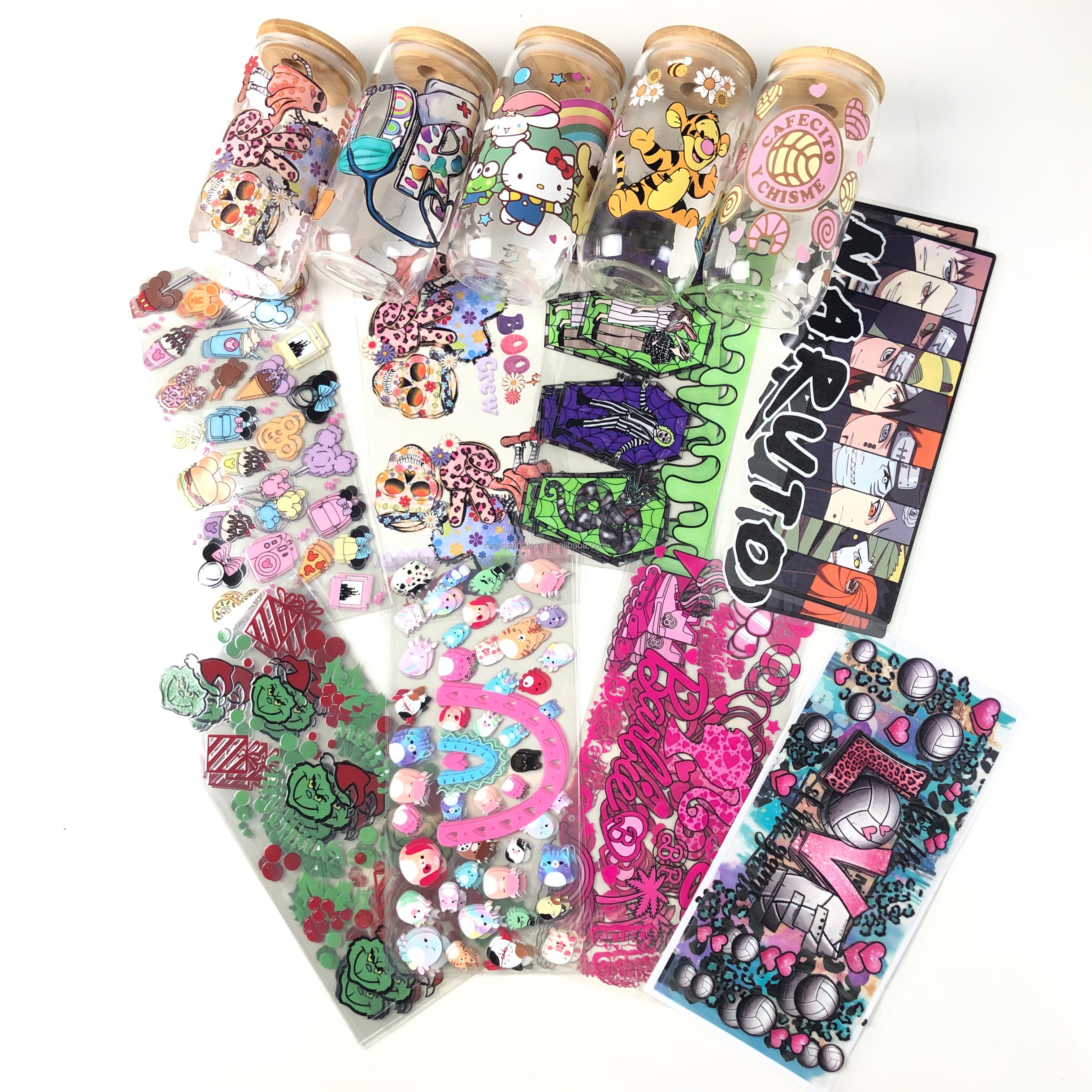 Ready to Transfer Custom DIY 16oz 20oz 24oz UV DTF Sticker Glass Can Tumbler Wrap Transfer for Cup Wraps