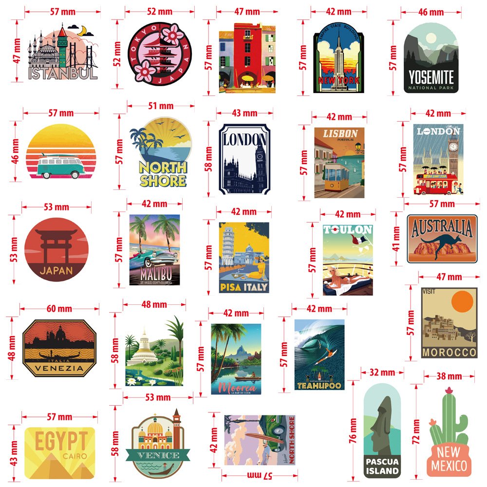 50Pcs World Travel Famous City Landscape Graffiti Stickers For Gift Suitcase Luggage Decor Tourism Sticker