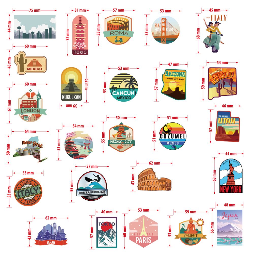 50Pcs World Travel Famous City Landscape Graffiti Stickers For Gift Suitcase Luggage Decor Tourism Sticker