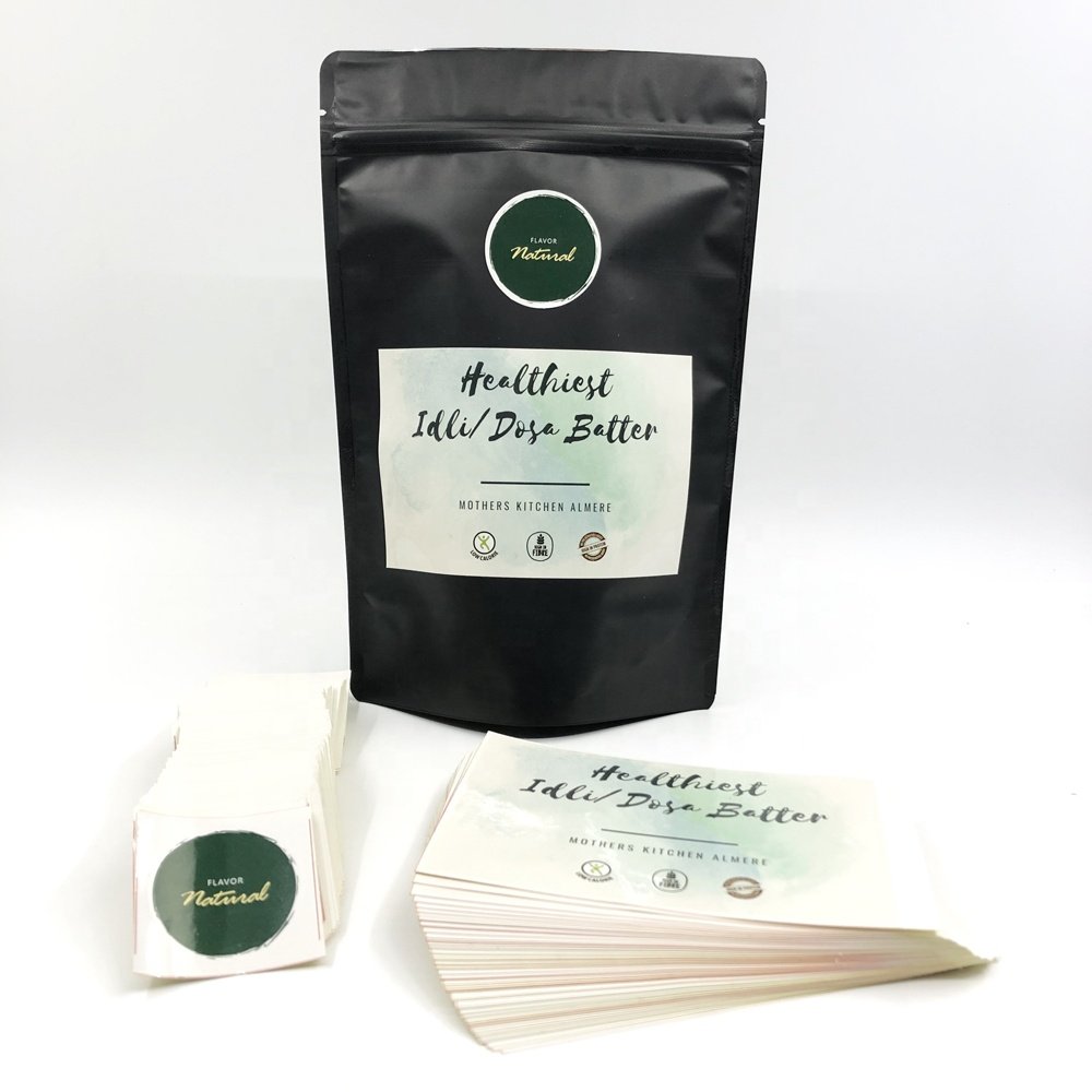 Waterproof custom printed self adhesive paper sticker labels for plastic food pouch bag