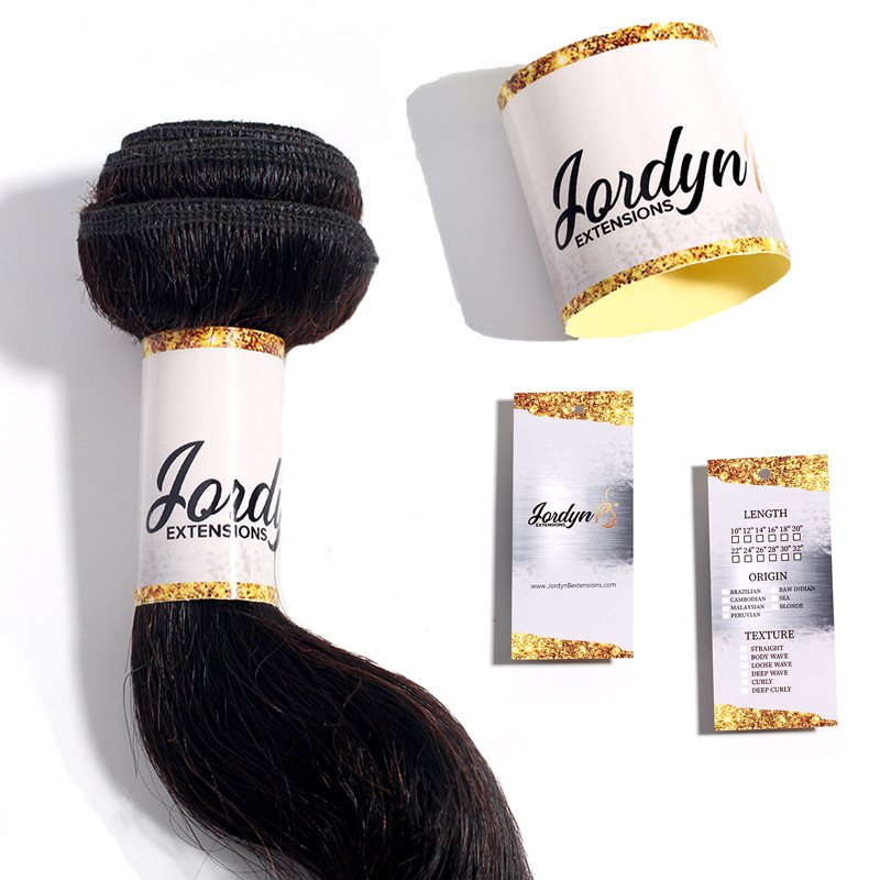 Custom Logo Bundle Packaging Wig Hair Extension Wrap hair care Product Packaging Adhesive label sticker for hair products