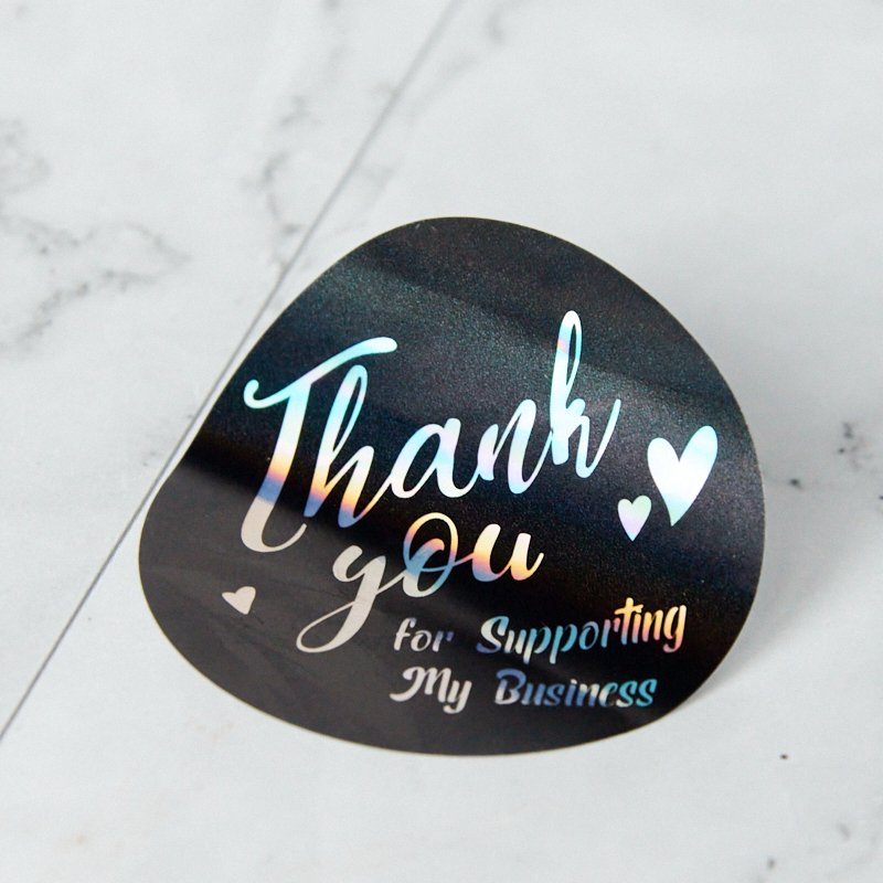 custom cheap thank you order sticker 1.5 inch 500 pcs holographic thanks stickers for supporting my small business