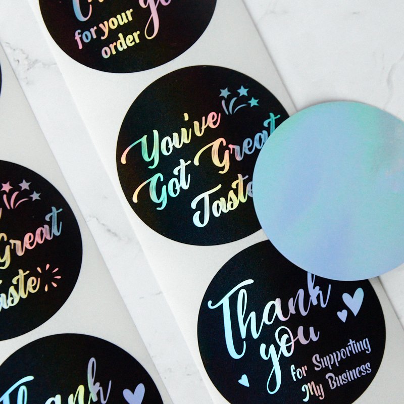 custom cheap thank you order sticker 1.5 inch 500 pcs holographic thanks stickers for supporting my small business