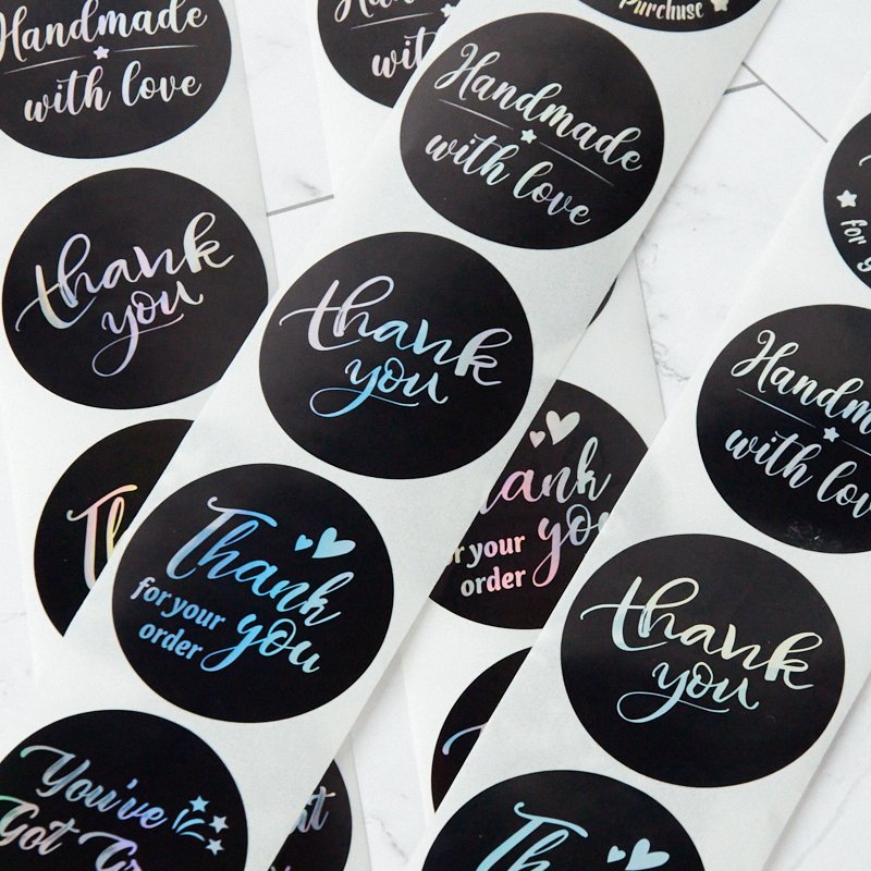 custom cheap thank you order sticker 1.5 inch 500 pcs holographic thanks stickers for supporting my small business