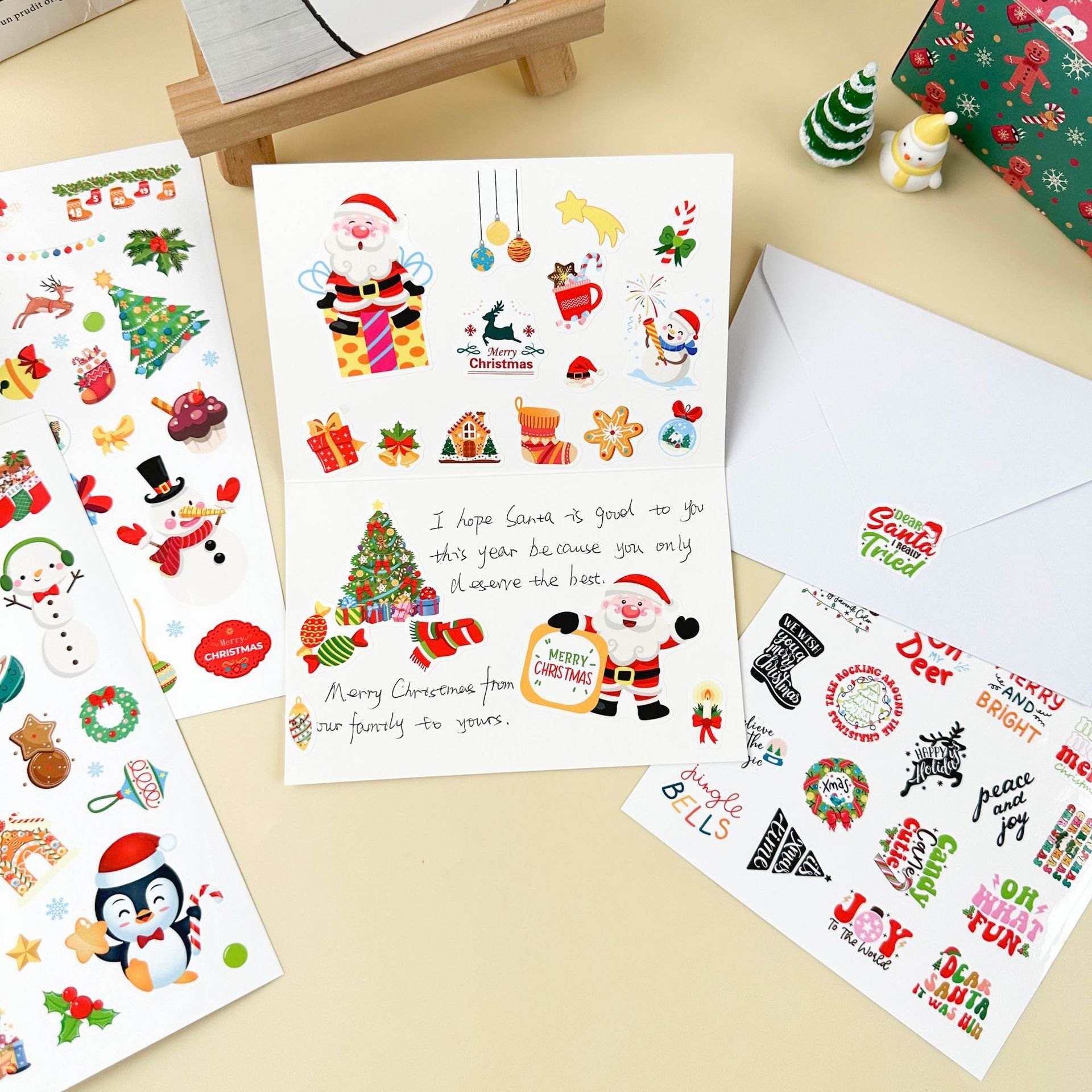 Christmas Stickers Sheet Santa Claus Cartoon Packaging Labels Sticker Handbook Diy Party Decoration For Children