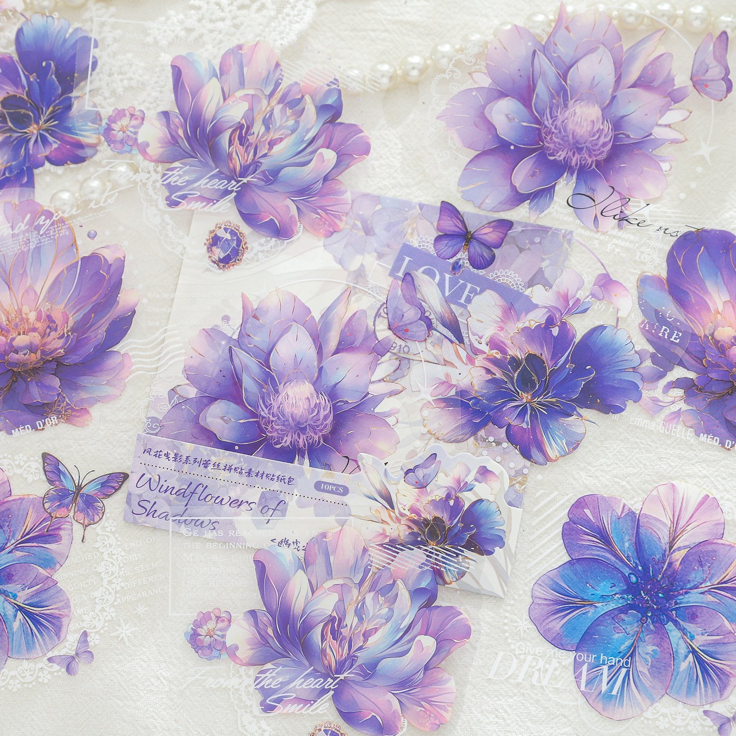 10pcs/pack sticker pack wind flower trailing shadow series lace collage handbook DIY material decorative stickers