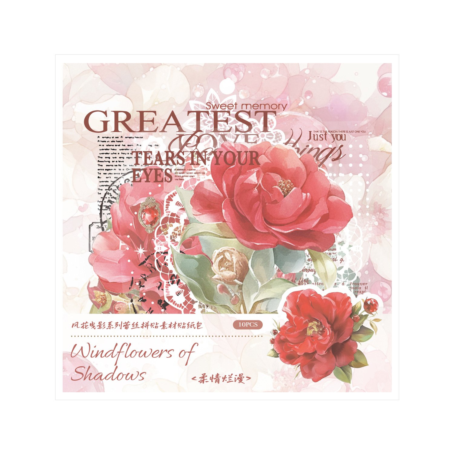 10pcs/pack sticker pack wind flower trailing shadow series lace collage handbook DIY material decorative stickers
