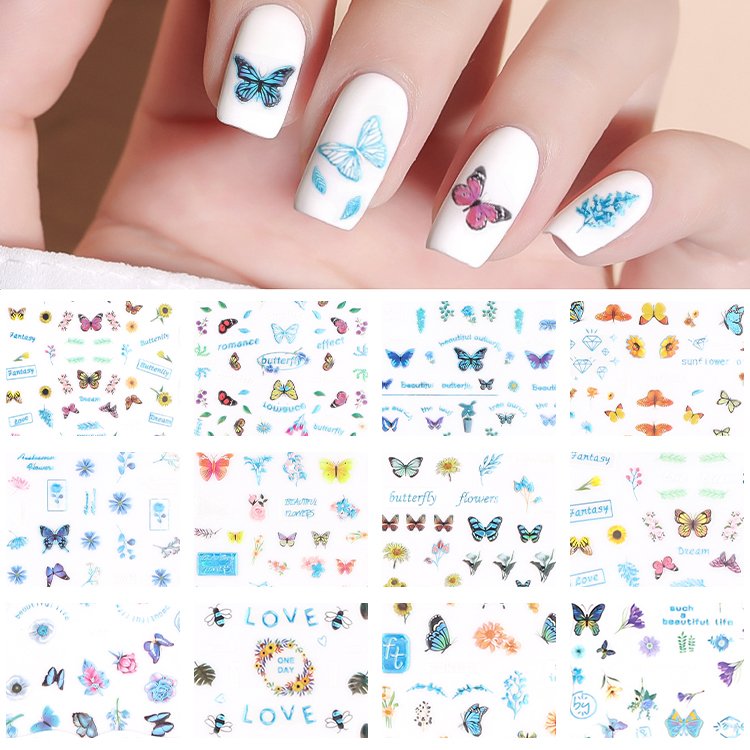 Custom Designers Hot Product Professional 3D Nail Sticker Holographic Butterfly Nail Decoration Nail Art Stickers