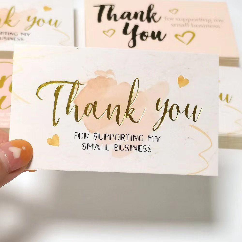 High Quality Custom Gold Foil Logo Pink Business Postcard Greeting Card Thank You Order Card For Small Business