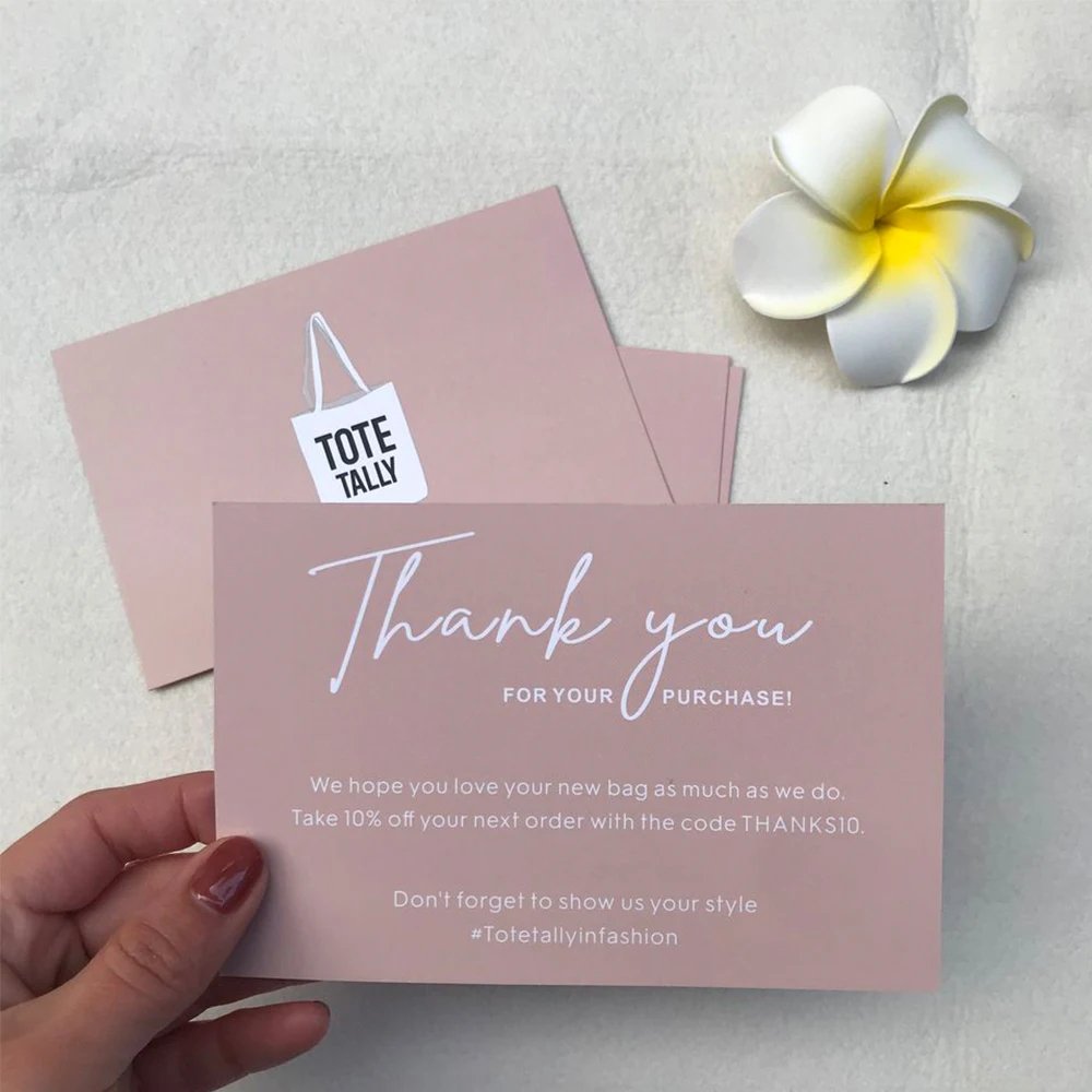 High Quality Custom Gold Foil Logo Pink Business Postcard Greeting Card Thank You Order Card For Small Business