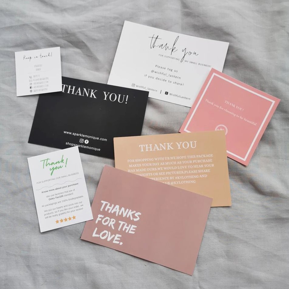 High Quality Custom Gold Foil Logo Pink Business Postcard Greeting Card Thank You Order Card For Small Business