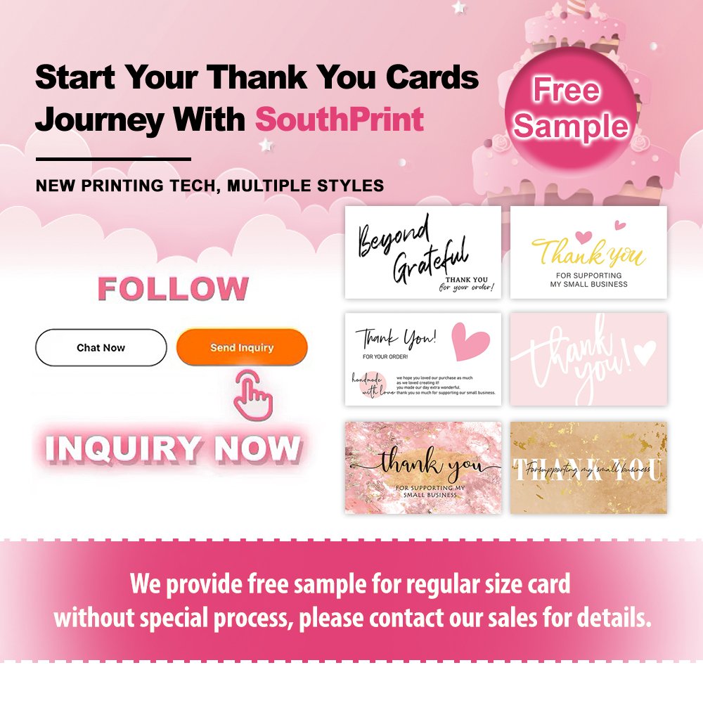 High Quality Custom Gold Foil Logo Pink Business Postcard Greeting Card Thank You Order Card For Small Business
